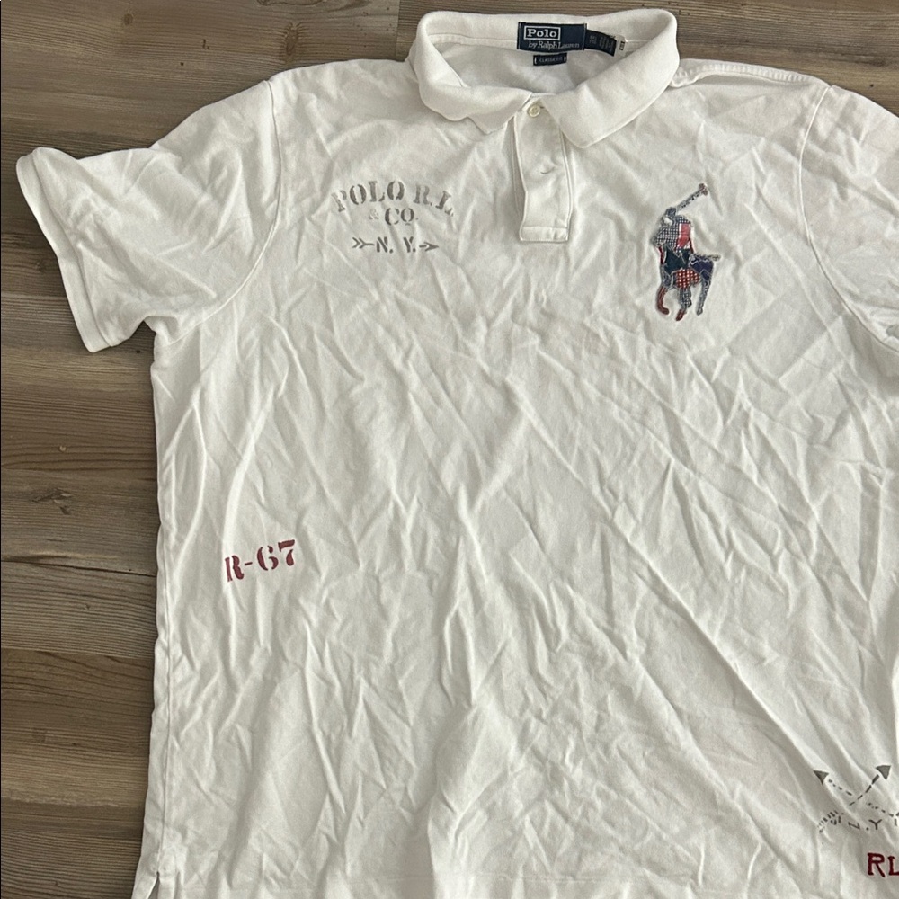 Men Polo by Ralph Lauren White Polo with Embroidered Design